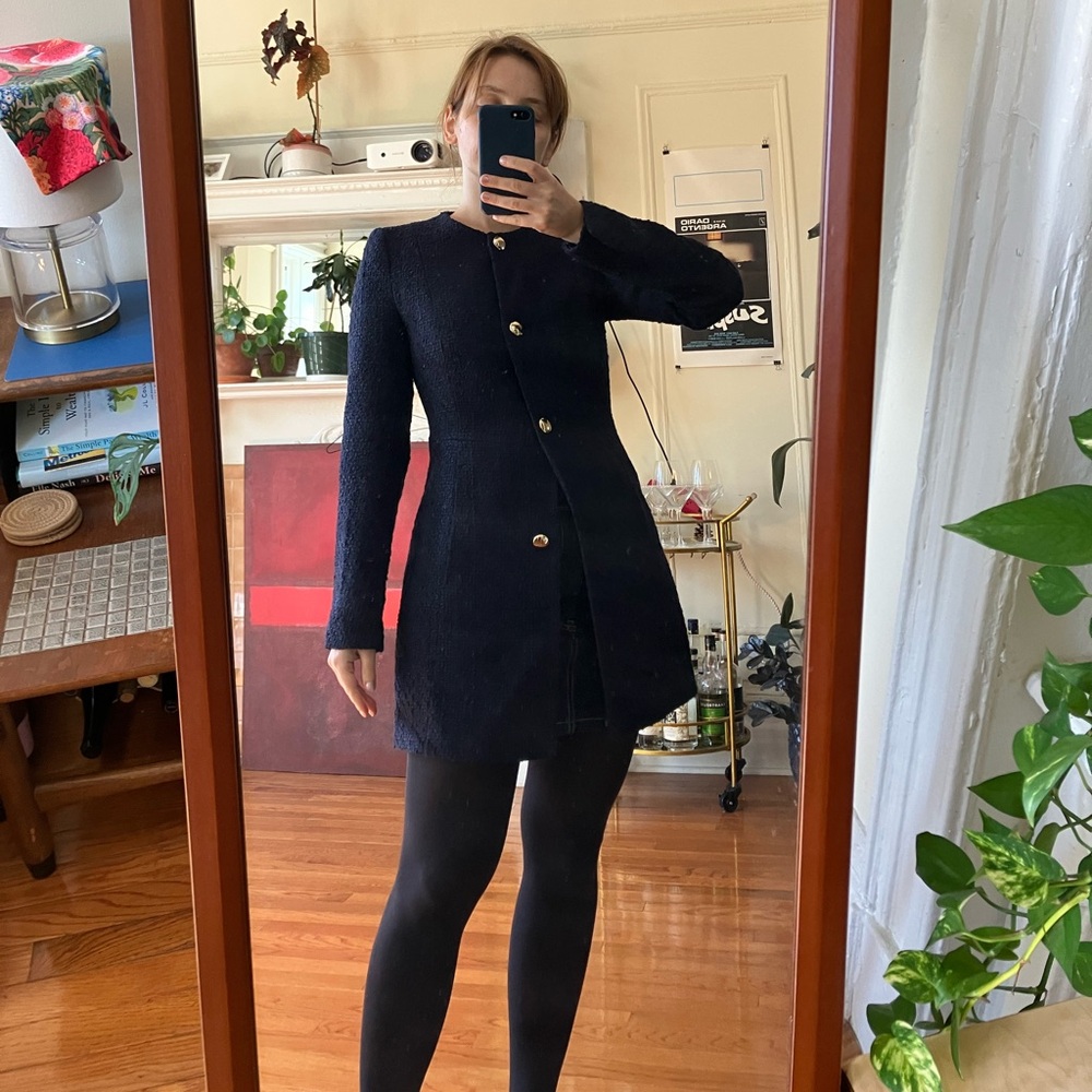 ZARA 60s inspired boucle blazer in navy, size XS